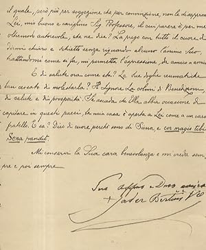 Lettera manoscritta in chiarissima grafia (forse di segretario), con firma autografa del vescovo,...