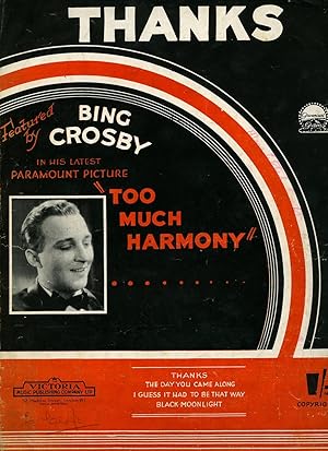 Seller image for Thanks [Vintage Piano Sheet Music] From the Paramount Picture "Too Much Harmony" for sale by Little Stour Books PBFA Member