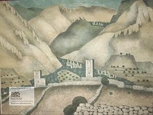 Berge der Toskana mit Ruinen. Große Original-Farblithographie von Herbert Breiter, eigenhändig si...
