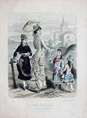 "Der Bazar. Illustrirte Damen-Zeitung. 1. September 1879" originale kolorierte Umriss-Radierung c...