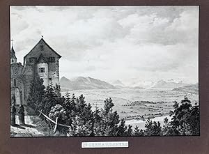 "St. Gebhardsberg" originale Lithographie ca.20,5x29cm (Darstellung/image size) auf Unterlagen-Ka...
