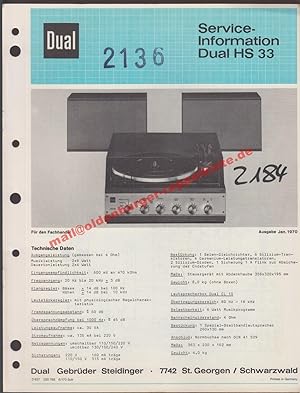 Service Manual DUAL HS 33 ( Plattenspieler mit Verstärker) - Original-Schaltungsunterlagen - Dual...