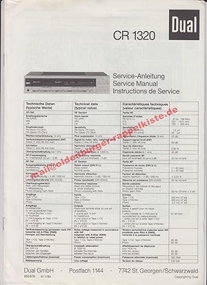Service Manual DUAL CR 1320 (HiFi-Receiver) - Original-Schaltungsunterlagen - Dual GmbH (Hrsg)