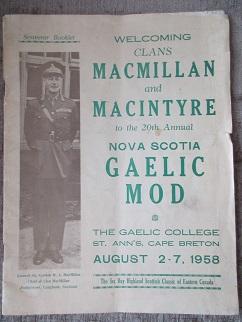 Souvenir Booklet. Welcoming Clans MacMillan and MacIntyre to the 20th Annual Nova Scotia GAELIC M...