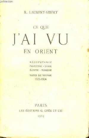 Bild des Verkufers fr CE QUE J'AU VU EN ORIENT / Mesopotamie - Palestine - Syrie - Egypte - Turquie - Notes de voyage - 1923-1924. zum Verkauf von Le-Livre