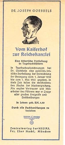 Dr. Joseph Goebbels: Vom Kaiserhof zur Reichskanzlei (bookmark)