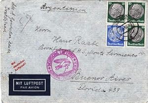 Abgestempelt Zeitz 03.05.1938. Roter Flugbestätigungsstempel. Frankatur Michel 522 und 525 (3 x).