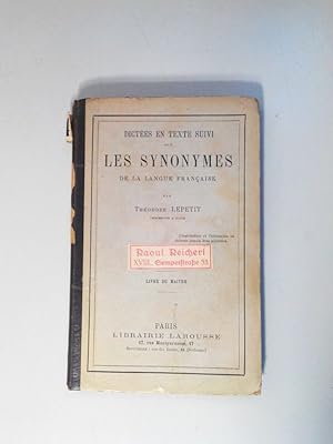 Imagen del vendedor de Dictees en texte suivi sur les synonymes de la langue francaise. a la venta por Antiquariat Bookfarm