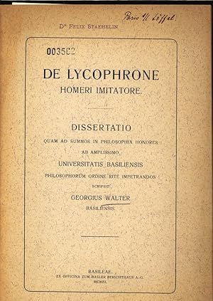 Imagen del vendedor de De Lycophrone Homeri imitatore. Dissertatio. a la venta por Antiquariat Bookfarm