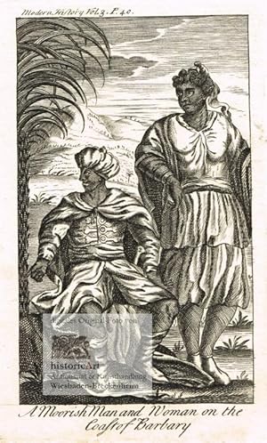 A Moorish Man and Woman on the Coast of Barbary. Mann und Frau, Mauren mit Turban und Säbel neben...