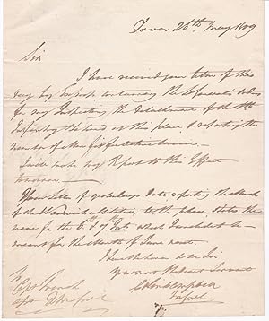 Seller image for AUTOGRAPH LETTER SIGNED BY THE 17 YEAR OLD BOY SOLDIER WHO ACHIEVED FAME FOR HIS "THIN RED LINE" SHATTERING THE RUSSIAN CAVALRY CHARGE AT THE CRIMEAN WAR BATTLE OF BALAKLAVA. for sale by Blue Mountain Books & Manuscripts, Ltd.