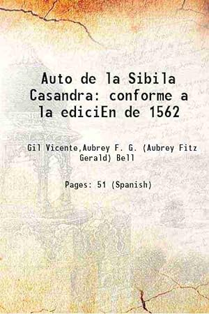 Imagen del vendedor de Auto de la Sibila Casandra conforme a la ediciEn de 1562 1921 a la venta por Gyan Books Pvt. Ltd.