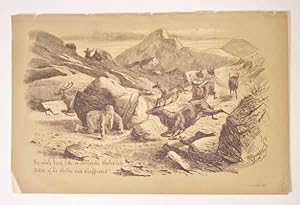 Stag Hunting shooting humorous 1890 Orig Lithograph