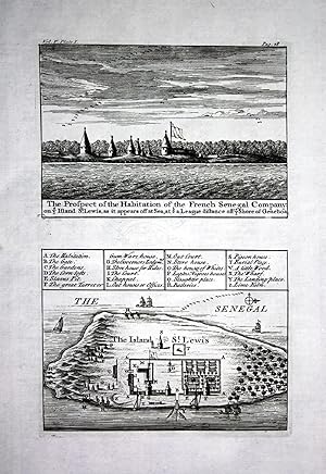 Imagen del vendedor de The Prospect of the Habitation of the French Senegal Company on the Island St Lewis as it appears off at Sea ." - Saint Lewis island Senegal map Karte a la venta por Antiquariat Steffen Vlkel GmbH