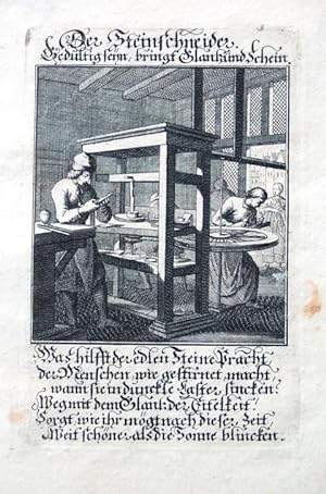 Der Steinschneider. Kupferstich aus Christophd Weigels Ständebuch um 1700. Mit gestochenem Titel ...