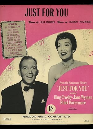 Imagen del vendedor de Just For You [Vintage Piano Sheet Music] From the Paramount Picture "Just for You" a la venta por Little Stour Books PBFA Member