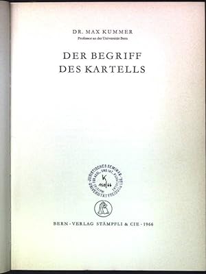 Seller image for Der Begriff des Kartells Abhandlungen zum schweizerischen Recht; 372 for sale by books4less (Versandantiquariat Petra Gros GmbH & Co. KG)