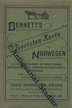 Bennetts Touristen-Karte von Norwegen. Die Hauptstraßen, Skydsstationen, Eisenbahnen und Dampfsch...