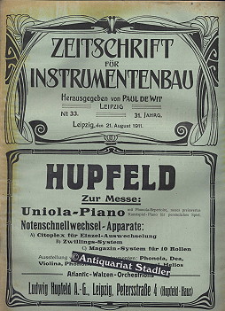 Zeitschrift für Instrumentenbau. 31. Jahrgang. 21. August 1911. Heft 33. Offizielles Organ der Be...