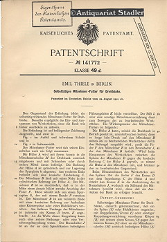 Patentschrift Nr. 141772. Klasse 49 d: Selbsttätiges Mitnehmer-Futter für Drehbänke. Kaiserliches...