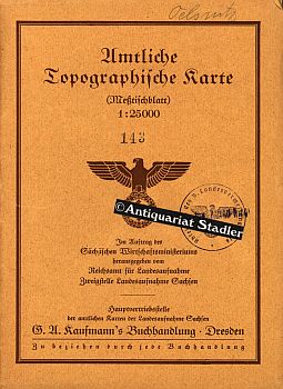 Seller image for Amtliche Topographische Karte. 4 cm-Karte. (Metischblatt) 143: Oelsnitz. Landesaufnahme Sachsen. Aufgenommen 1908. Herausgeg. 1912. Topographisch berichtigt 1920. for sale by Antiquariat im Kloster