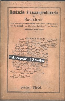 Immagine del venditore per Strassenprofilkarte fr Automobilisten u. Radfahrer: Tyrol (Oberitalien). [Nach d. neuesten offiziellen Unterlagen unter Mitw. d. Gauverbnde d. Deutschen Radfahrerbundes u. d. Consulate d. Allg. Radfahrer-Union bearb. u. hrsg.]. [Zeichn., Photolith. u. Druck d. graph. Kunstanst. "Globus" Dresden-Ktzschenbroda], Audi : Mittelbach's Karten venduto da Antiquariat im Kloster