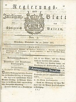 Immagine del venditore per Regierungs- und Intelligenz-Blatt fr das Knigreich Baiern. Nr. 2 - 46 vom 10. Januar - 22. December 1824. venduto da Antiquariat im Kloster