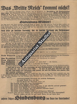 Original-Flugblatt zur Reichspräsidentenwahl 1932 zum 2. Wahlgang am 10. April.