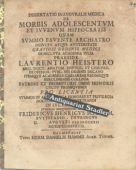 Dissertatio inauguralis medica de morbis adolescentum et iuvenum Hippocratis . praeside Laurentio...