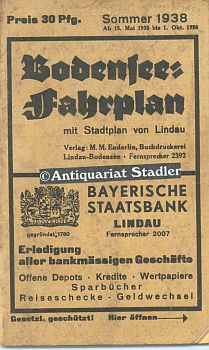 Bodensee-Fahrplan Sommer 1938. Ab 15. Mai 1938 bis 1. Oktober 1938.