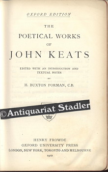 Bild des Verkufers fr The Poetical Works of John Keats. Edited with an introduction and textual Notes. Oxford Edition. zum Verkauf von Antiquariat im Kloster