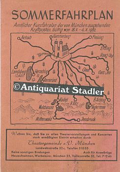 Immagine del venditore per Sommerfahrplan. Amtlicher Kurzfahrplan der von Mnchen ausgehenden Kraftposten. Gltig von 18.V. - 4.X.1952. venduto da Antiquariat im Kloster