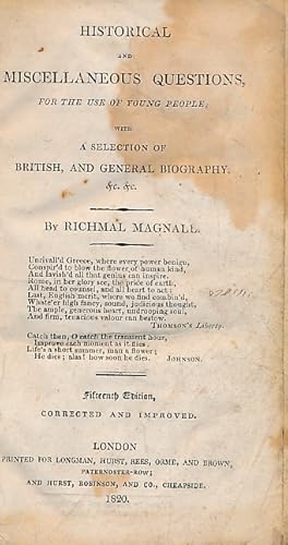 Image du vendeur pour Historical and Miscellaneous Questions for the Use of Young People With a Selection of British and General Biography &c. &c mis en vente par Barter Books Ltd