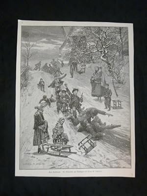 Seller image for orig. Holzstich Gute Rutschbahn - Rodeln Ein Winterbild aus Thrigen von Hans W. Schmidt for sale by Allguer Online Antiquariat