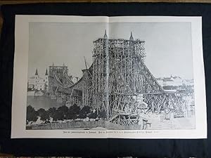 orig.Holzstich Bau der Schwurplatzbrücke in Budapest - Brückenbau Nach einer Aufnahme des Photogr...