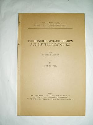 Seller image for Trkische sprachproben aus Mittel-Anatolien: IV: Konja Vil. for sale by Expatriate Bookshop of Denmark