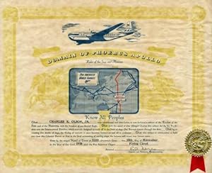 Seller image for Pan American Clipper Flying Clould - certificate for crossing the International Dateline, Domain of Phoebus Apollo - Ruler of the Sun and Heavens for sale by Antiquariat Lindbergh