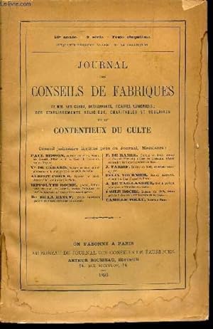 Seller image for JOURNAL DES CONSEILS DE FABRIQUES - 59eme anne - TOME 5 eme - 4e SERIE - 59eme VOLUME DE LA COLLECTION. for sale by Le-Livre