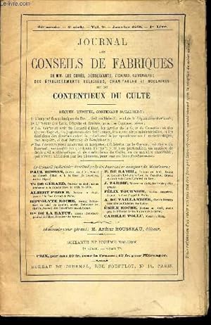 Bild des Verkufers fr JOURNAL DES CONSEILS DE FABRIQUES - 61eme anne - TOME 7 eme - 4e SERIE - JANVIER 1895 - 1ere LIV. zum Verkauf von Le-Livre