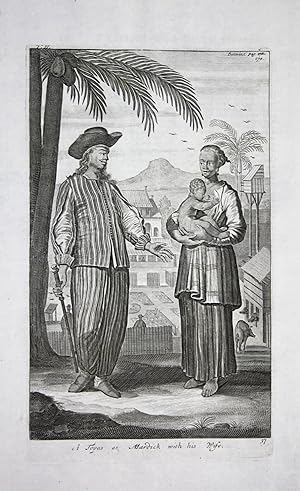 Imagen del vendedor de A Topas or Mardick with his Wife" - Topassers Indonesia people costume Churchill a la venta por Antiquariat Steffen Vlkel GmbH