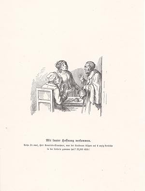 Mit lauter Hoffnung verkommen, Lotto, Glücksspiel, Holzschnitt um 1860 von Ludwig Richter, Blattg...