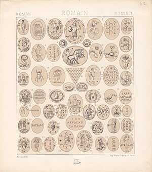 Roman, Romain, Römisch, Das Amulett, Abraxasgemmen, Lithographie um 1850, Blattgröße: 22 x 19,3 c...