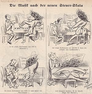 Die Musik nach der neuen Steuer-Skala, Federlithographie um 1870 mit humoristischer Darstellung n...