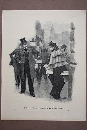 Spende, Hospital Sammlung in den Straßen Londons, Holzstich um 1890, Blattgröße: 28,5 x 21,8 cm, ...