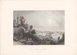 City of Buda, or Offen from the observatory, altkolorierter Stahlstich um 1845 von R. Wallis und ...