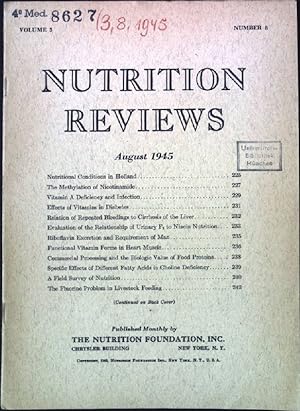 Seller image for Relation of Repeated Bleedings to Cirrhosis of the Liver. - In : Vol. 3, Number 8, August /1945, Nutrition Reviews. for sale by books4less (Versandantiquariat Petra Gros GmbH & Co. KG)