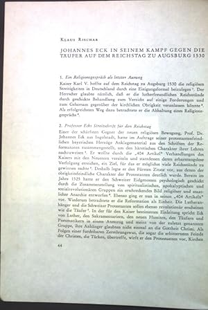 Bild des Verkufers fr Johannes Eck in seinem Kampf gegen die Tufer auf dem Reichstag zu Augsburg 1530; Sonderdruck aus: Mennoitische Geschichtsbltter; zum Verkauf von books4less (Versandantiquariat Petra Gros GmbH & Co. KG)