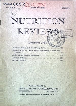 Seller image for Nutritional Research in Holland During the War. - In : Vol. 3, Number 12, October /1945, Nutrition Reviews. for sale by books4less (Versandantiquariat Petra Gros GmbH & Co. KG)