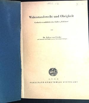 Image du vendeur pour Widerstandsrecht und Obrigkeit: Gedanken anllich des Falles Schlter. mis en vente par books4less (Versandantiquariat Petra Gros GmbH & Co. KG)