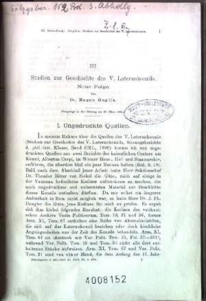 Imagen del vendedor de Studien zur Geschichte des V. Laterankonzils - Neue Folge, III. Abhandlung. a la venta por books4less (Versandantiquariat Petra Gros GmbH & Co. KG)